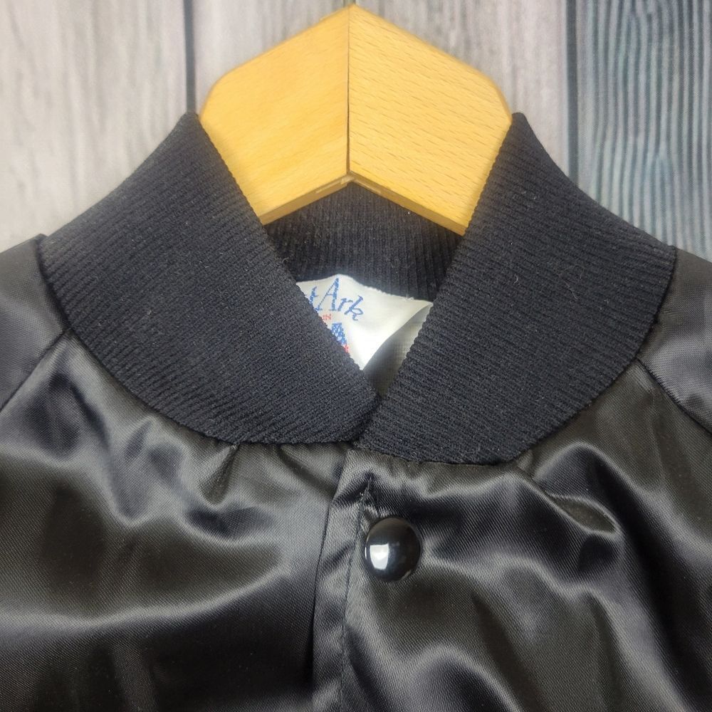 Vintage Black Satin Bomber Jacket "Birch" size Youth Large West Ark - Picture 3 of 8